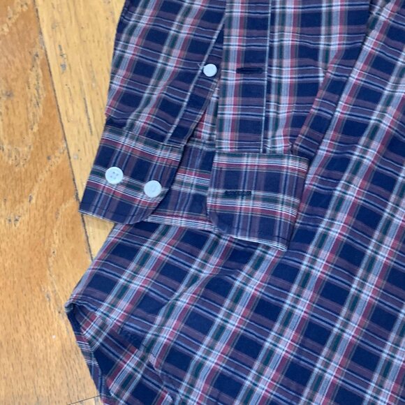 T. Harris London Gentlemans Fit Plaid Long Sleeve Button-Up Shirt L Navy/Red - Picture 3 of 5